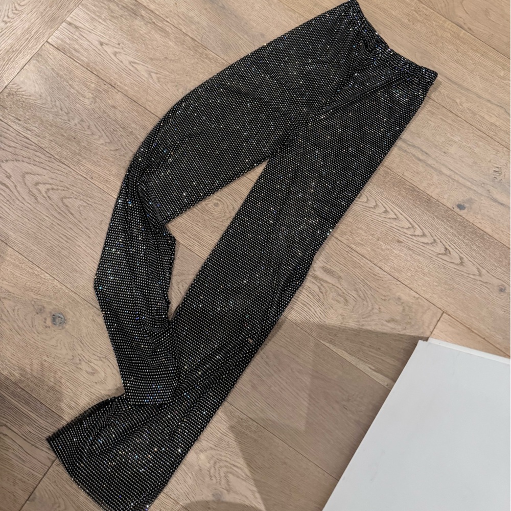 Crystal Rhinestone High Rise Pants Santa Brands Copy Straight Leg Boot Cut Black